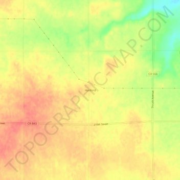 Mappa topografica Hanford, altitudine, rilievo