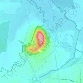 Mappa topografica Mont Lassois, altitudine, rilievo