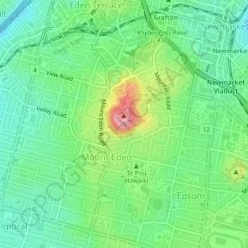Mappa topografica Mount Eden Summit, altitudine, rilievo