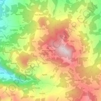 Mappa topografica Monte di Groppoducale, altitudine, rilievo