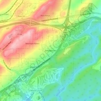 Mappa topografica Battleground, altitudine, rilievo