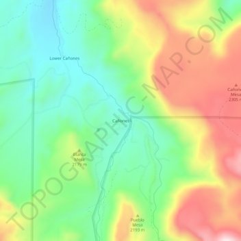Mappa topografica Cañones, altitudine, rilievo