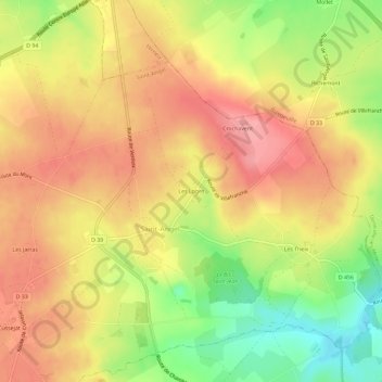Mappa topografica Les Loges, altitudine, rilievo