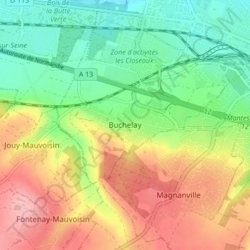 Mappa topografica Buchelay, altitudine, rilievo