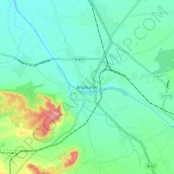 Mappa topografica Wankaner, altitudine, rilievo