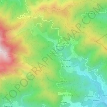 Mappa topografica Bouteyre, altitudine, rilievo