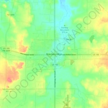 Mappa topografica Breckenridge, altitudine, rilievo