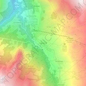 Mappa topografica Saint-Marcel, altitudine, rilievo