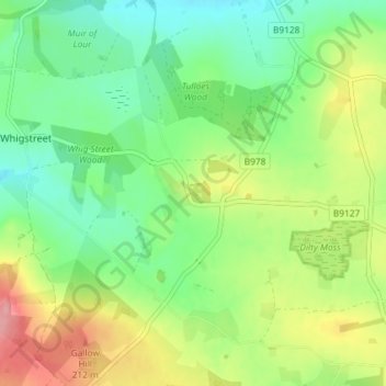 Mappa topografica Kirkbuddo, altitudine, rilievo