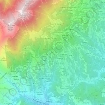 Mappa topografica Sella, altitudine, rilievo