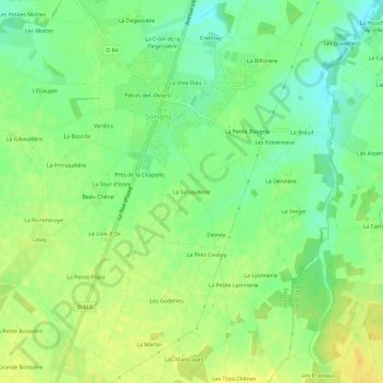 Mappa topografica La Simaudière, altitudine, rilievo