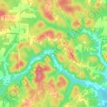 Mappa topografica Brookville, altitudine, rilievo