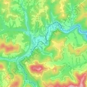 Mappa topografica Glen Jean, altitudine, rilievo