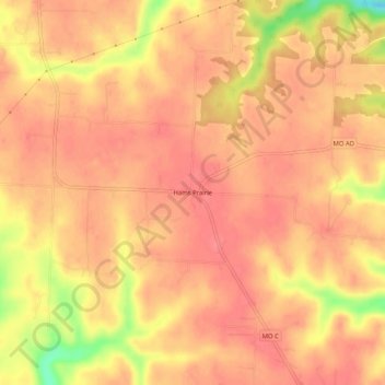 Mappa topografica Hams Prairie, altitudine, rilievo