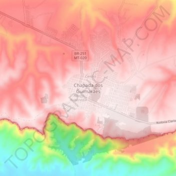 Mappa topografica Chapada dos Guimarães, altitudine, rilievo