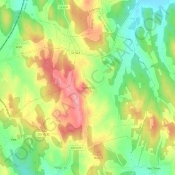 Mappa topografica Valldevià, altitudine, rilievo