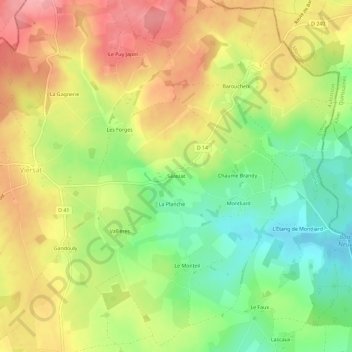 Mappa topografica Sérezat, altitudine, rilievo