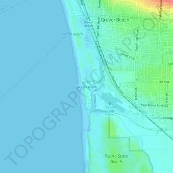 Mappa topografica Oceano Beach, altitudine, rilievo