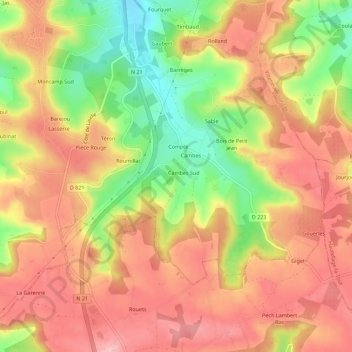 Mappa topografica Brulet, altitudine, rilievo