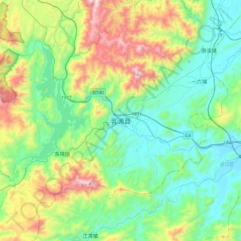 Mappa topografica 乳源县, altitudine, rilievo