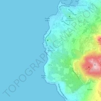Mappa topografica Mursía, altitudine, rilievo