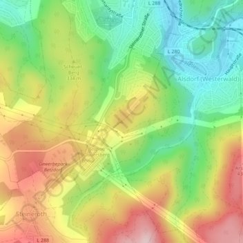 Mappa topografica Alsberg, altitudine, rilievo