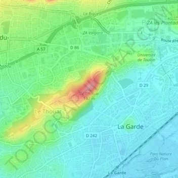 Mappa topografica La Valette-du-Var, altitudine, rilievo
