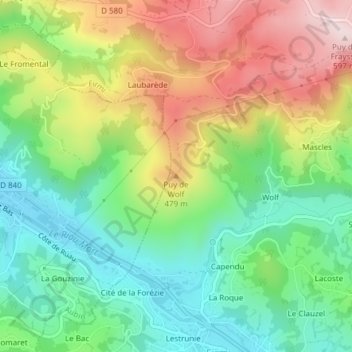 Mappa topografica Puy de Wolf, altitudine, rilievo