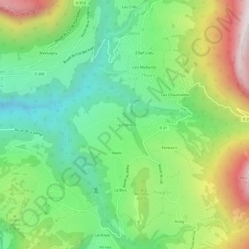Mappa topografica Le Chêne, altitudine, rilievo