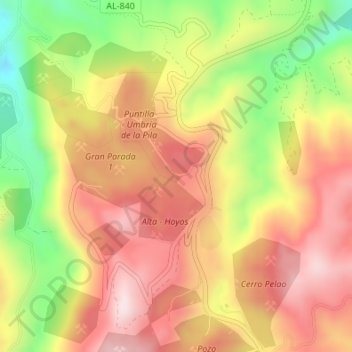 Mappa topografica Mirador de Cosentino, altitudine, rilievo
