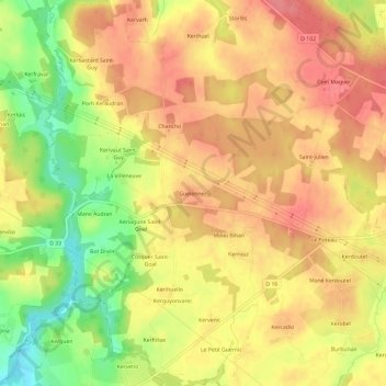 Mappa topografica Guelennec, altitudine, rilievo