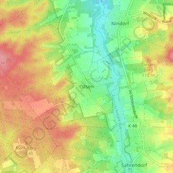 Mappa topografica Ollsen, altitudine, rilievo