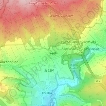 Mappa topografica Reith, altitudine, rilievo