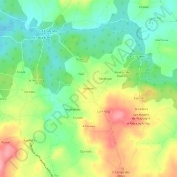 Mappa topografica Alvidrón, altitudine, rilievo
