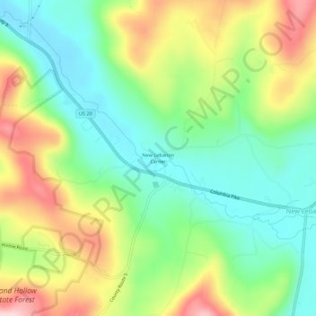 Mappa topografica New Lebanon Center, altitudine, rilievo
