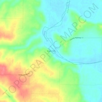 Mappa topografica Scotts Mill, altitudine, rilievo