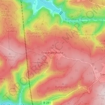 Mappa topografica Friedrichshöhe, altitudine, rilievo