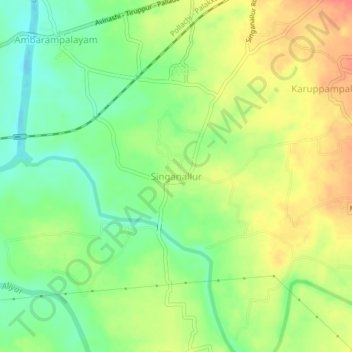 Mappa topografica Singanallur, altitudine, rilievo