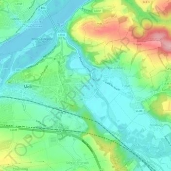 Mappa topografica Spielberg, altitudine, rilievo