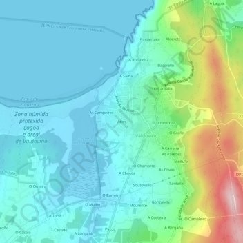Mappa topografica Atios, altitudine, rilievo