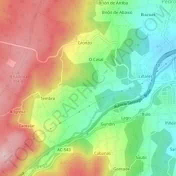 Mappa topografica As Vilariñas, altitudine, rilievo