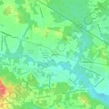 Mappa topografica Fairfield, altitudine, rilievo