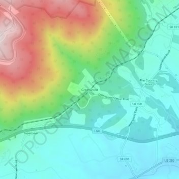 Mappa topografica Greenwood, altitudine, rilievo