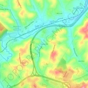 Mappa topografica Enterprise, altitudine, rilievo