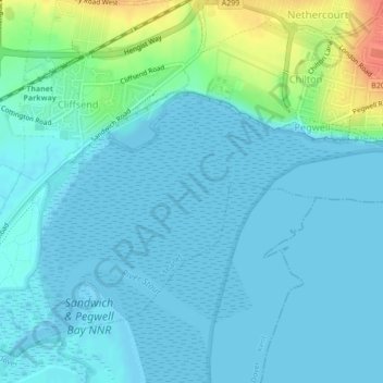 Mappa topografica Pegwell Bay, altitudine, rilievo