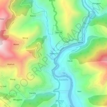 Mappa topografica Dharāsu, altitudine, rilievo