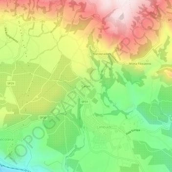 Mappa topografica Caroni, altitudine, rilievo