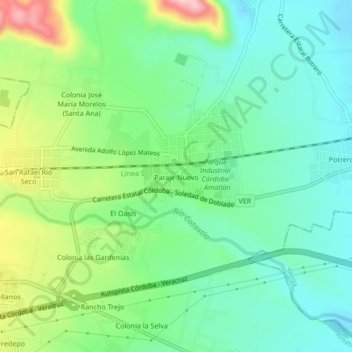 Mappa topografica Paraje Nuevo, altitudine, rilievo