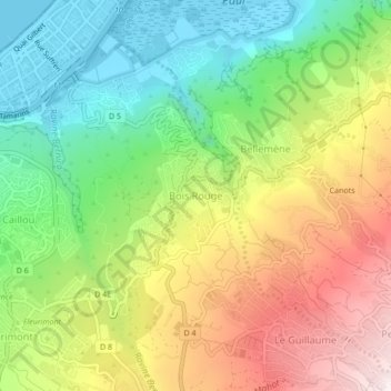 Mappa topografica Bois Rouge, altitudine, rilievo