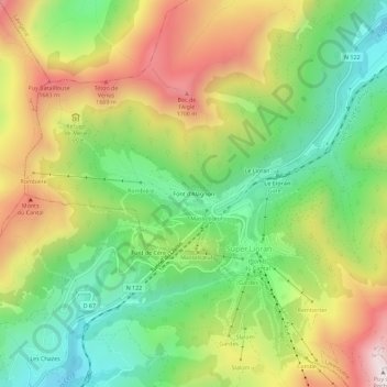 Mappa topografica Font d'Alagnon, altitudine, rilievo